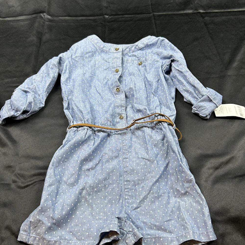 Carter’s Girls‎ Romper 6Y Jean White Polka Dot Brown Belt NWT